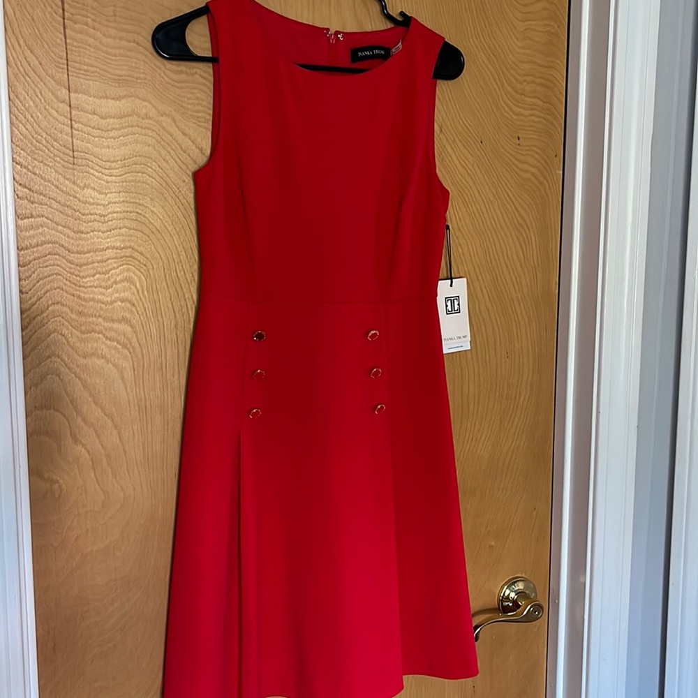 Ivanka Trump - NWT Red with gold buttons. Knee length, sleeveless  Classic!